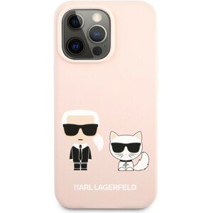 Karl Lagerfeld and Choupette Liquid Silicone Cover iPhone 13 Pro světle růžový