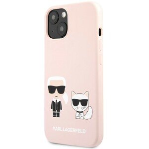 Karl Lagerfeld and Choupette Liquid Silicone Cover iPhone 13 mini světle růžový