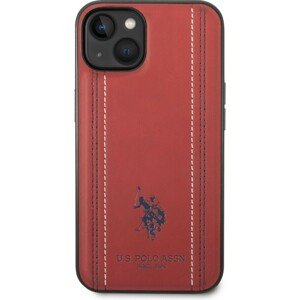 U.S. Polo PU Leather Stitched Lines kryt iPhone 14 Plus červený