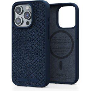 NJORD Salmon Leather Magsafe kryt iPhone 15 Pro modrý