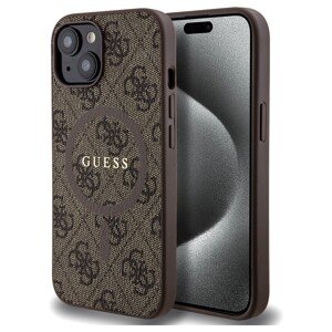 Guess PU Leather 4G Colored Ring MagSafe kryt iPhone 15 hnědý