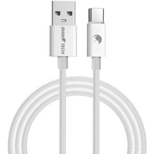 RhinoTech kabel s nylonovým opletem USB-A na USB-C 27W, 1 m bílý