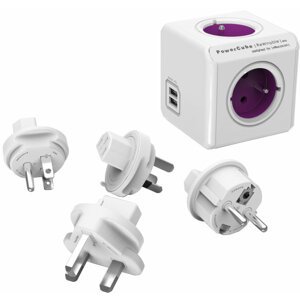 PowerCube REWIRABLE USB + Travel Plugs rozbočka 4 zásuvka, růžová - 8718444083108