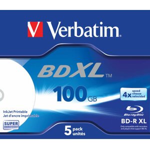 Verbatim BD-R XL, 4x, 100GB, 5 ks, jewel, printable - 43789