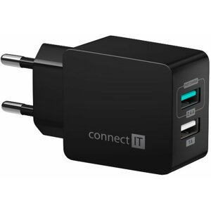 CONNECT IT Fast Charge nabíjecí adaptér 2×USB-A, 3,4A, černá - CWC-2015-BK
