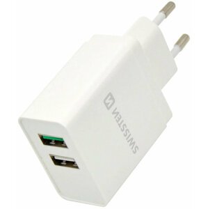 SWISSTEN travel charger Qualcomm 3.0 QUICK charge + smart IC with 2x USB 30W Power, bílá - 22013309