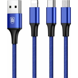 Baseus kabel Rapid Series 3-in-1 Micro + Lightning + Type-C 3A 1.2M, tmavě modrá - CAMLT-SU13