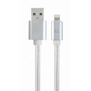Gembird CABLEXPERT kabel USB 2.0 Lightning (IP5 a vyšší), opletený, 1,8m, stříbrná - CCB-mUSB2B-AMLM-6-S