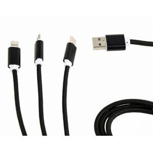 Gembird CABLEXPERT kabel USB A Male/Micro B + Type-C + Lightning, 1m, opletený, černá - CC-USB2-AM31-1M