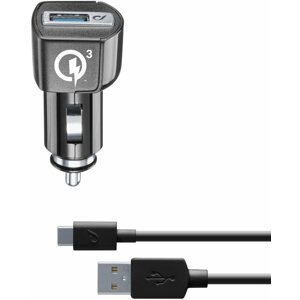 CellularLine nabíjecí set USB autonabíječky a USB-C kabelu Qualcomm® Quick Charge™ 3.0, 18W, černá - CBRHUKITQCTYCK