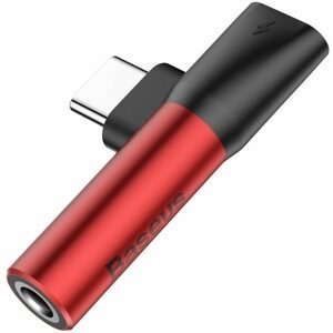 Baseus 90° adaptér USB-C/USB-C + 3.5mm jack, červeno/černá - CATL41-91