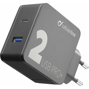 CellularLine síťová nabíječka Multipower 2 PRO+, USB-C a USB port, černá - ACHUSB2QCPD36WK