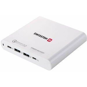 SWISSTEN síťový adaptér 2x USB-C + 2x USB, PD, QC, 3A, 87W, bílá - 22013340