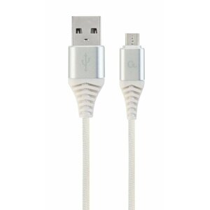 Gembird kabel CABLEXPERT USB-A - MicroUSB, M/M, opletený, PREMIUM QUALITY, 2m, bílá/stříbrná - CC-USB2B-AMmBM-2M-BW2