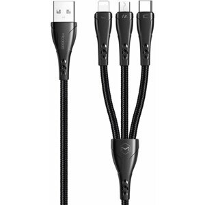 Mcdodo kabel Mamba Series 3v1, Lightning + microUSB + USB-C, 1.2m, černá - CA-6960