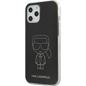 KARL LAGERFELD ochranný kryt Metallic Iconic Outline pro iPhone 12/ 12 Pro (6.1"), TPU, černá - KLHCP12MPCUMIKBK