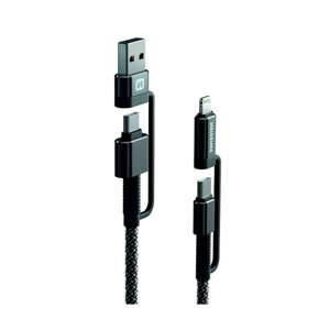 SWISSTEN odolný datový kabel 4v1 USB-A / USB-C - USB-C / Lightning, 60W, kevlarový, 1.5m, černá - 74501101