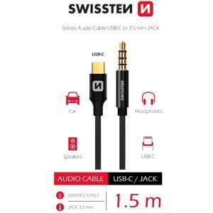 SWISSTEN audio adaptér USB-C - jack 3.5mm, 1.5m, černá - 73501303