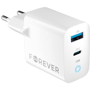 Forever síťová nabíječka TC-06-20AC, USB-C, USB-A, 20W, bílá - GSM171394