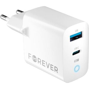 Forever síťová nabíječka GaN TC-06-65AC, USB-C, USB-A, 65W, bílá - GSM171397