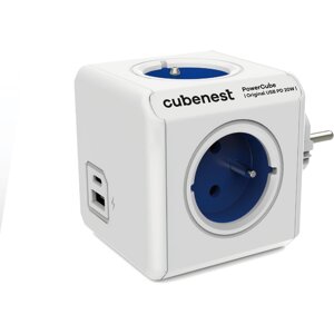 Cubenest PowerCube Original rozbočka, 4 zásuvky + USB A+C PD 20 W, modrá - 6974699970811