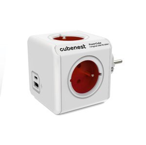 Cubenest PowerCube Original rozbočka, 4 zásuvky + USB A+C PD 20 W, červená - 6974699971023