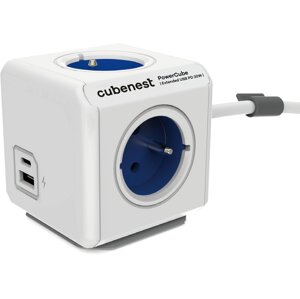 Cubenest PowerCube Extended prodlužovací přívod 1,5m, 4 zásuvky + USB A+C PD 20 W, modrá - 6974699970835