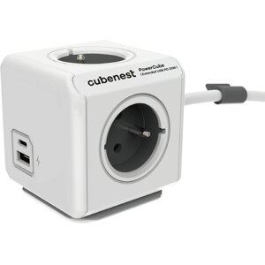 Cubenest PowerCube Extended prodlužovací přívod 1,5m, 4 zásuvky + USB A+C PD 20 W, šedá - 6974699970828