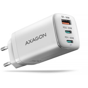 AXAGON síťová GaN nabíječka ACU-DPQ65W, 2x USB-C, USB-A, PD3.0/QC4+/PPS/Apple, 65W, bílá - ACU-DPQ65W