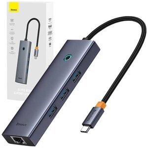Baseus multifunkční HUB Ultra Joy 6v1, HDMI, 3x USB 3.0, USB-C PD, RJ45, šedá - B00052807813-00