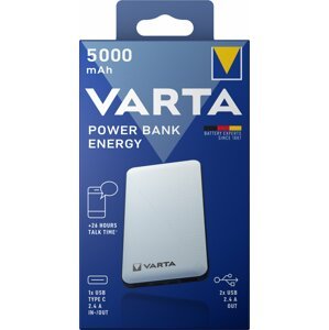 VARTA powerbanka Energy, 5000mAh, USB-C, 2xUSB, černá/bílá - 57975101111