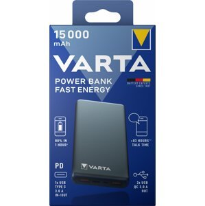 VARTA powerbanka Fast Energy, 15000mAh, USB-C, 2xUSB 3.0, QC, PD, šedá - 57982101111