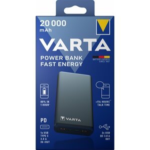 VARTA powerbanka Fast Energy, 20000mAh, USB-C, 2xUSB 3.0, QC, PD, šedá - 57983101111