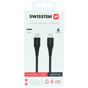 SWISSTEN datový kabel USB-C - Lightning, M/M, 0.4m, černá - 71506512