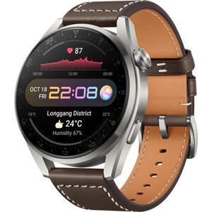 Huawei Watch 3 Pro, Titanium Gray, Dark Brown Leather - 95HWW33
