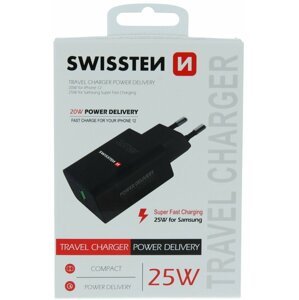 SWISSTEN síťový adaptér pro iPhone a Samsung, USB-C, PD, 25W, černá - 22060400