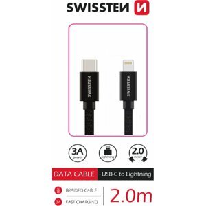 SWISSTEN textilní datový kabel USB-C - Lightning, 2 m, černý - 71529201