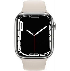 Apple Watch Series 7 Cellular, 45mm, Silver, Stainless Steel, Steel Starlight Sport Band - MKJV3HC/A