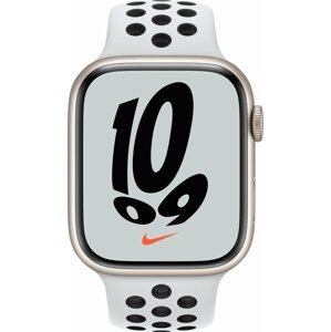 Apple Watch Nike Series 7 GPS, 45mm, Starlight, Pure Platinum Black Sport Band - MKNA3HC/A
