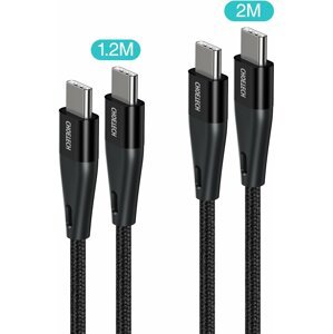 Choetech set kabelů MIX00086 USB-C - USB-C, opletený, 60W, 3A, 2m + 1.2m, černá - MIX00086