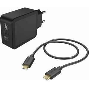 Hama síťová nabíječka, USB-C, PD/QC 3.0, 18W + kabel USB-C, 1.5m, černá - 183326