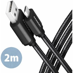 AXAGON kabel USB-A - micro USB2.0 HQ, 2.4A, opletený, 2m, černá - BUMM-AM20AB