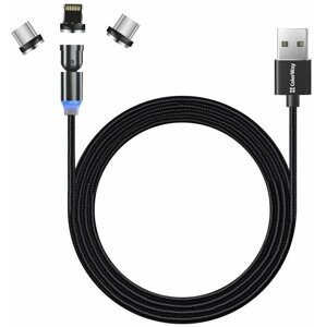 Colorway datový kabel 3v1 Lightning+MicroUSB+USB-C, magnetický, rotace 540°, 2.4A, 1m - CW-CBUU037-BK