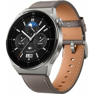 Huawei Watch GT 3 Pro 46 mm, Light Titanium Case, Gray Leather Strap - 55028467