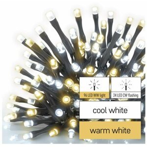 Emos LED vánoční řetěz blikající, 12 m, venkovní i vnitřní, teplá/studená bílá, časovač - D4AN02