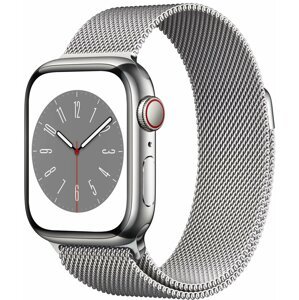 Apple Watch Series 8, Cellular, 41mm, Silver Stainless Steel, Silver Milanese Loop - MNJ83CS/A