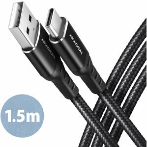 AXAGON kabel USB-C - USB-A, USB 2.0, 3A, ALU, opletený, 1.5m, černá - BUCM-AM15AB