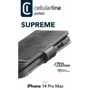 Cellularline prémiové kožené pouzdro typu kniha Supreme pro Apple iPhone 14 Pro Max, černá - SUPREMECIPH14PRMK