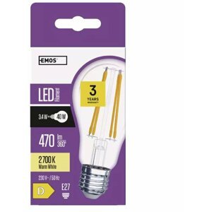 Emos LED žárovka Filament A60 3,4W, 470lm, E27, teplá bílá - 1525283265