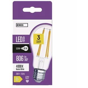 Emos LED žárovka Filament A60 5,9W, 806lm, E27, neutrální bílá - 1525283406